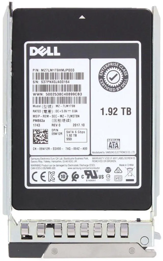 Alt view image 5 of 5 - Dell 1.92TB 6Gbps SATA RI MLC 7mm 2.5 SSD PM863A CPO (9W12R) -CO3