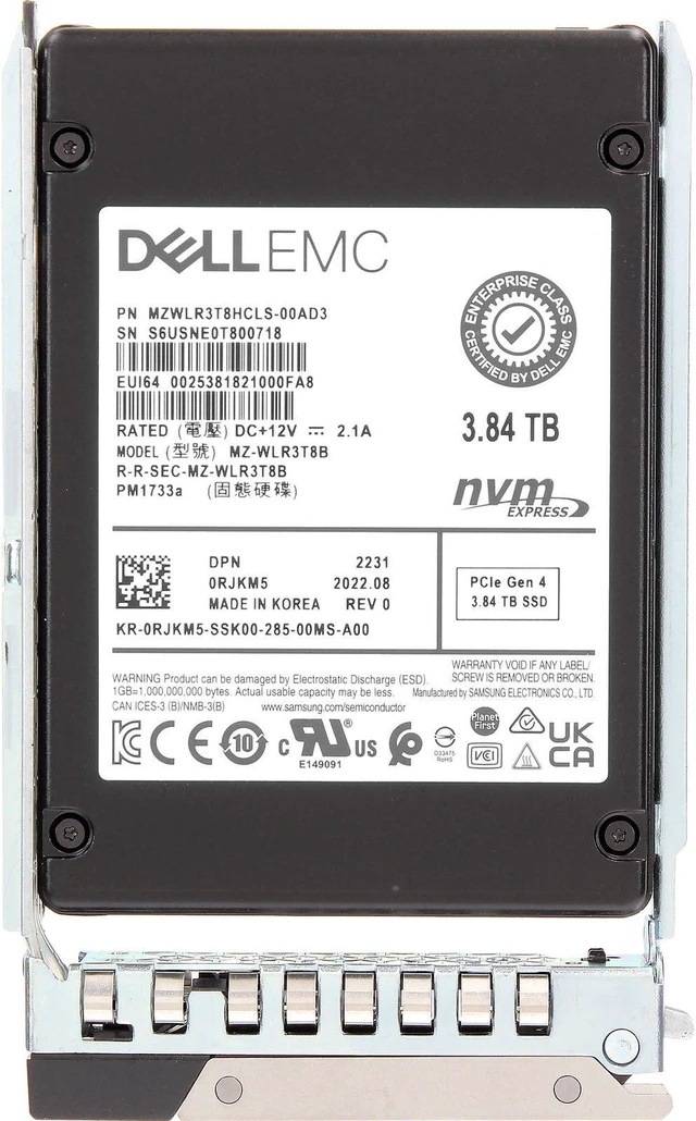 Alt view image 5 of 5 - RJKM5-CDL Dell 3.84TB Enterprise NVMe Gen4 RI TLC 2.5 SSD PM1733a