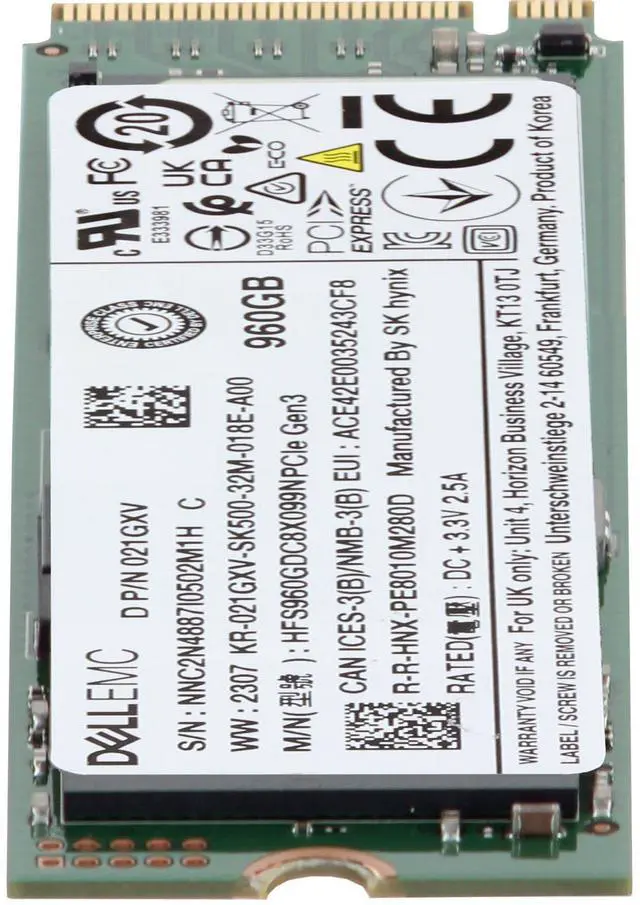 Alt view image 4 of 6 - Dell 960GB PCIe Gen3 NVMe RI TLC 2280 M.2 SSD PE8010 (21GXV)