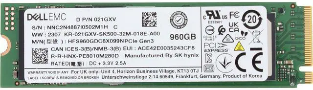 Alt view image 5 of 6 - Dell 960GB PCIe Gen3 NVMe RI TLC 2280 M.2 SSD PE8010 (21GXV)