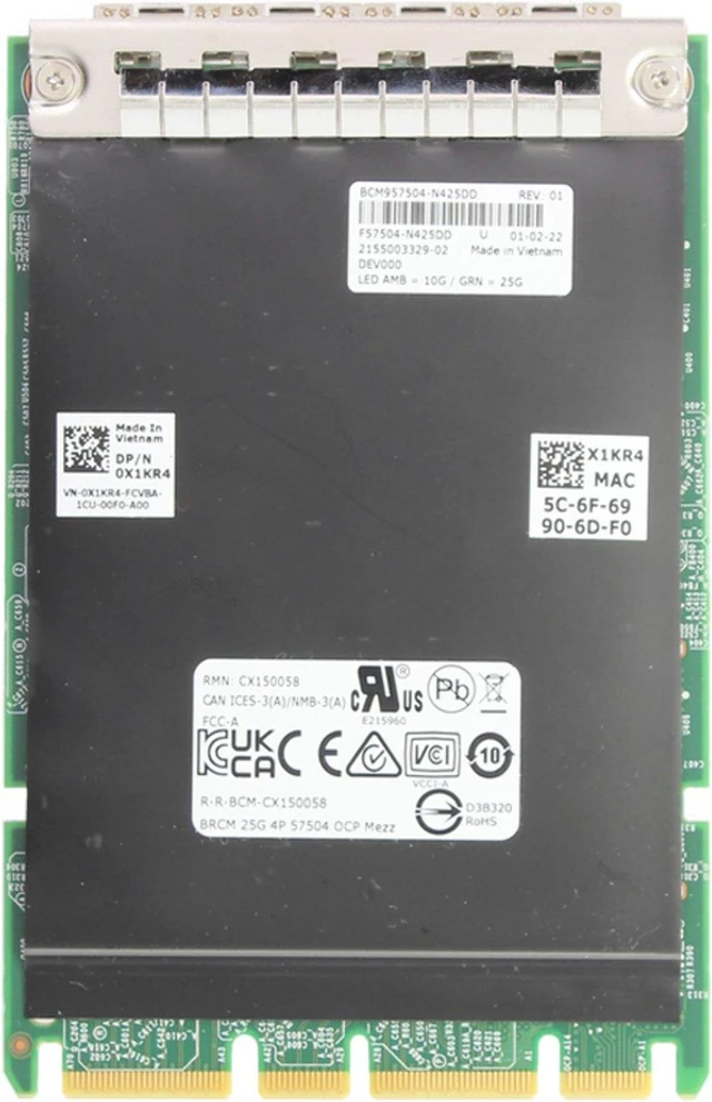 Alt view image 5 of 6 - X1KR4 Dell Broadcom 57504 Quad Port 25GbE SFP28 OCP 3.0 (15G)