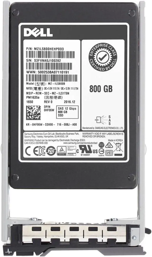 Alt view image 5 of 5 - Dell 800GB 12Gbps SAS MU TLC 2.5 SSD PM1635a CPO (HF06W) -CO3