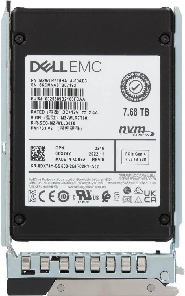 Alt view image 5 of 6 - Dell 7.68TB Enterprise NVMe Gen4 RI TLC 2.5 SSD PM1733 V2 (DX74Y)
