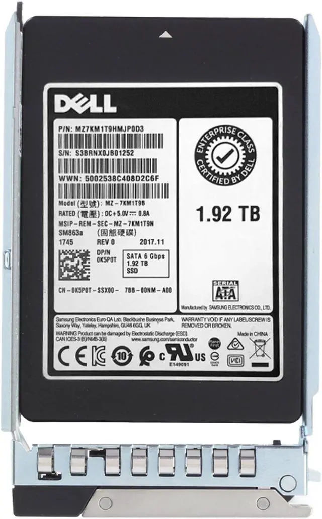 Alt view image 5 of 6 - Dell 1.92TB 6Gbps SATA MU MLC 7mm 2.5 SSD SM863a CPO (K5P0T) -CO3