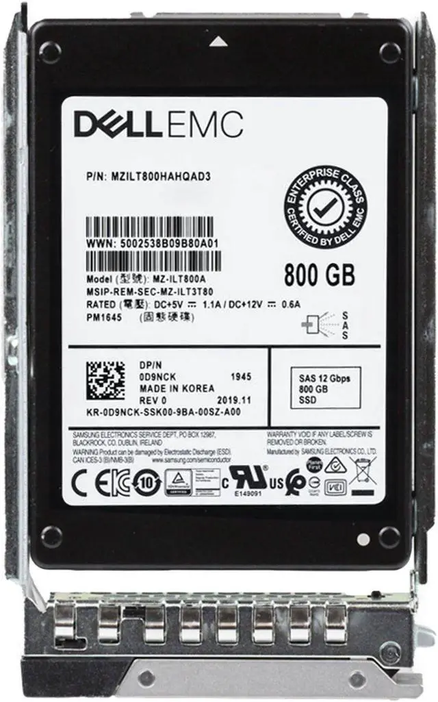 Alt view image 5 of 6 - Dell 800GB 12Gbps SAS MU TLC 2.5 SSD PM1645 CPO (D9NCK) -R