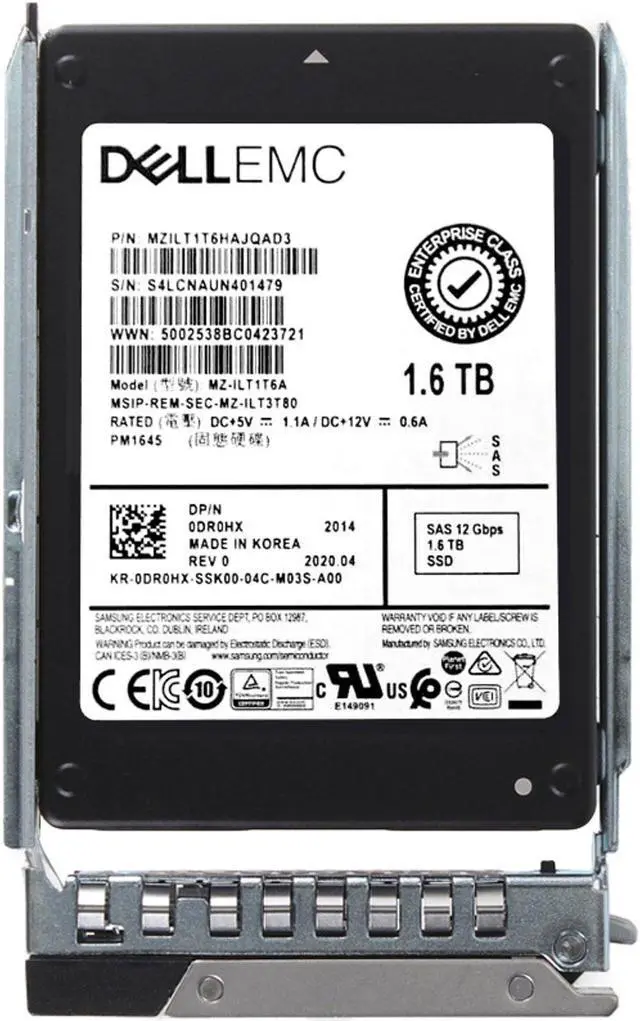 Alt view image 5 of 6 - Dell 1.6TB 12Gbps SAS MU TLC 2.5 SSD PM1645 CPO (DR0HX) -R