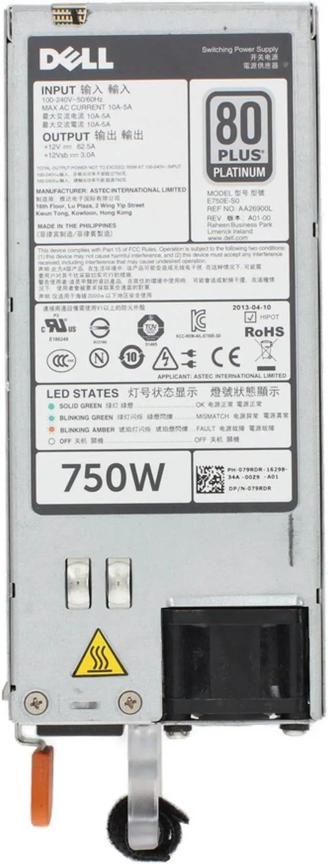 Alt view image 5 of 5 - Dell 750W 80+ Platinum PSU (79RDR)