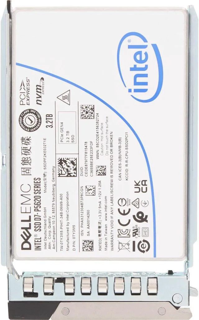 Alt view image 5 of 5 - TY3M5-CDL Dell 3.2TB Enterprise NVMe Gen4 MU TLC 2.5 SSD D7-P5620
