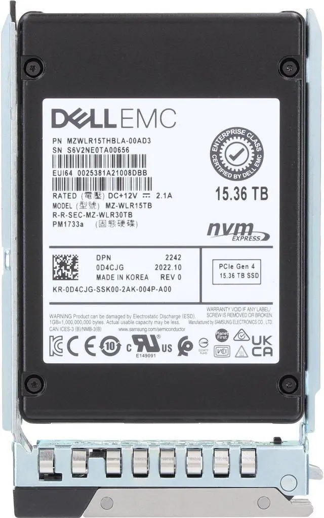 Alt view image 5 of 6 - Dell 15.36TB PCIe Gen4 NVMe RI TLC 2.5 SSD PM1733a (D4CJG)