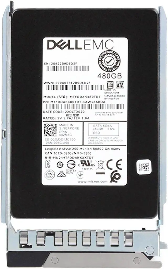 Alt view image 5 of 5 - Dell 480GB 6Gbps SATA MU TLC 7mm 2.5 SSD 512e 5300 Max CPO (02M3C-R)