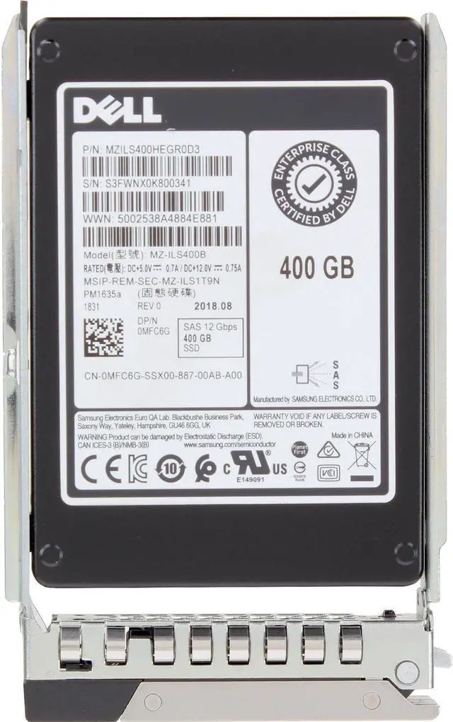 Alt view image 5 of 5 - Dell 400GB 12Gbps SAS MU TLC 2.5 SSD PM1635a CPO (MFC6G) -CO3