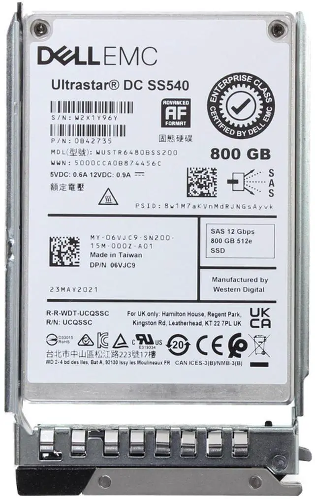 Alt view image 5 of 6 - Dell 800GB 12Gbps SAS MU TLC 2.5 SSD 512e DC SS540 (6VJC9)