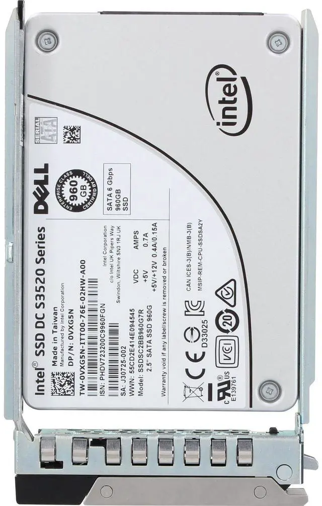 Alt view image 5 of 6 - Dell 960GB 6Gbps SATA RI MLC 2.5 SSD S3520 CPO (VXG5N) -CO3