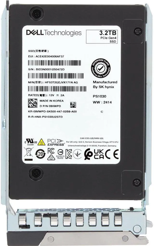 Alt view image 5 of 6 - Dell 3.2TB PCIe Gen4 NVMe MU TLC 2.5 SSD PS1030 (9VWPD)