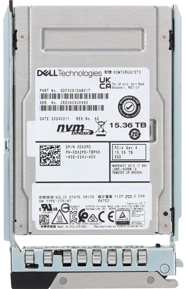 Alt view image 5 of 6 - Dell 15.36TB PCIe Gen4 NVMe RI TLC 2.5 SSD KCM7XRUG15T3 (DX2PD)