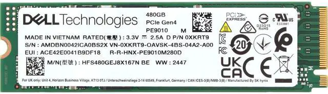Alt view image 5 of 6 - Dell 480GB Gen4 NVMe RI TLC 2280 M.2 SSD PE9010 (XKRT9)
