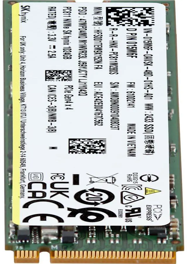Alt view image 2 of 6 - Dell SK Hynix 1TB PCIe Gen4 NVMe RI TLC 2280 M.2 SSD for Workstations (15M6F)