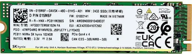 Alt view image 5 of 6 - Dell SK Hynix 1TB PCIe Gen4 NVMe RI TLC 2280 M.2 SSD for Workstations (15M6F)