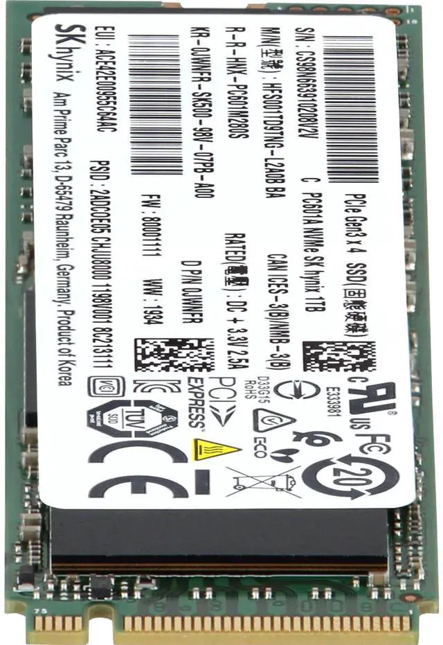 Alt view image 2 of 5 - Dell SK Hynix 1TB PCIe Gen3 NVMe RI TLC 2280 M.2 SSD for Workstations (JWNFR)