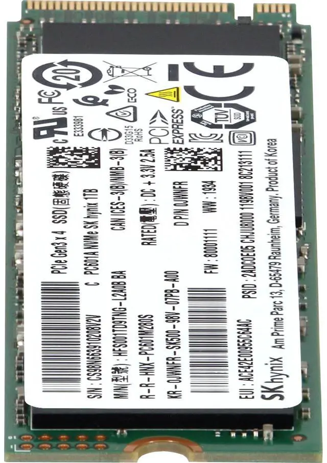 Alt view image 4 of 5 - Dell SK Hynix 1TB PCIe Gen3 NVMe RI TLC 2280 M.2 SSD for Workstations (JWNFR)