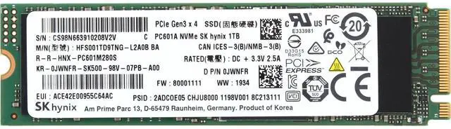 Alt view image 5 of 5 - Dell SK Hynix 1TB PCIe Gen3 NVMe RI TLC 2280 M.2 SSD for Workstations (JWNFR)