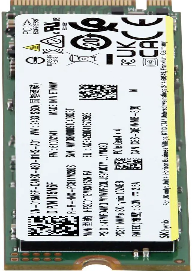 Alt view image 4 of 6 - Dell SK Hynix 1TB PCIe Gen4 NVMe RI TLC 2280 M.2 SSD for Workstations (15M6F)