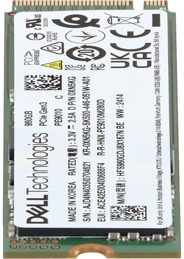 Alt view image 4 of 6 - Dell 960GB Gen3 NVMe RI TLC 2280 M.2 SSD PE9010 (XN5KG)