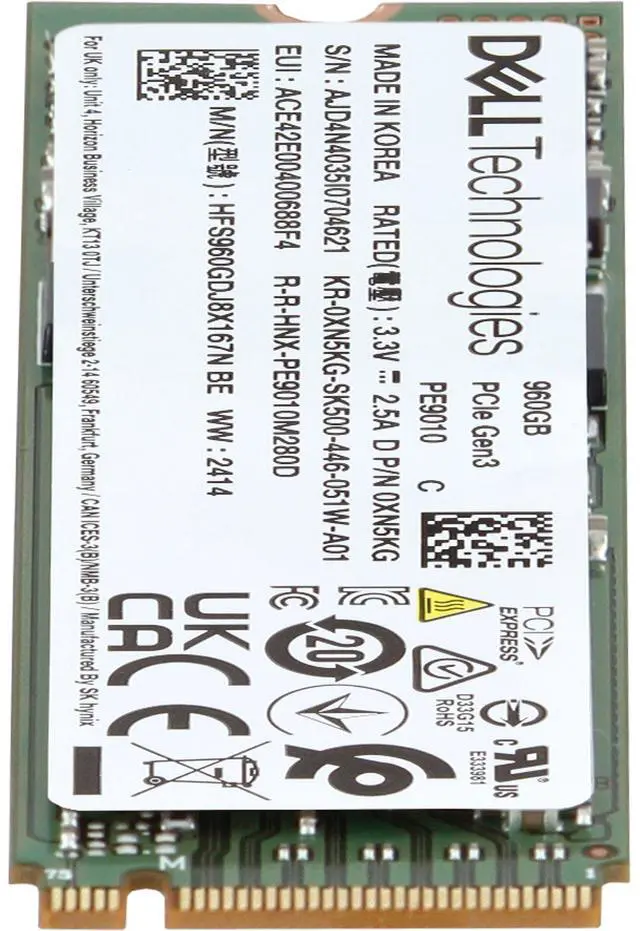 Alt view image 2 of 6 - Dell 960GB Gen3 NVMe RI TLC 2280 M.2 SSD PE9010 (XN5KG)