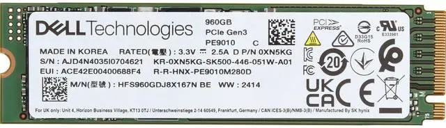 Alt view image 5 of 6 - Dell 960GB Gen3 NVMe RI TLC 2280 M.2 SSD PE9010 (XN5KG)