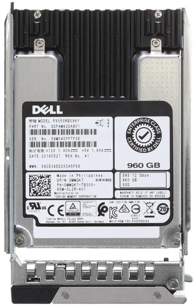 Alt view image 5 of 6 - Dell 960GB 12Gbps SAS RI MLC 2.5 SSD PX05SRB096Y (ME4) CPO (MWGK7) -R
