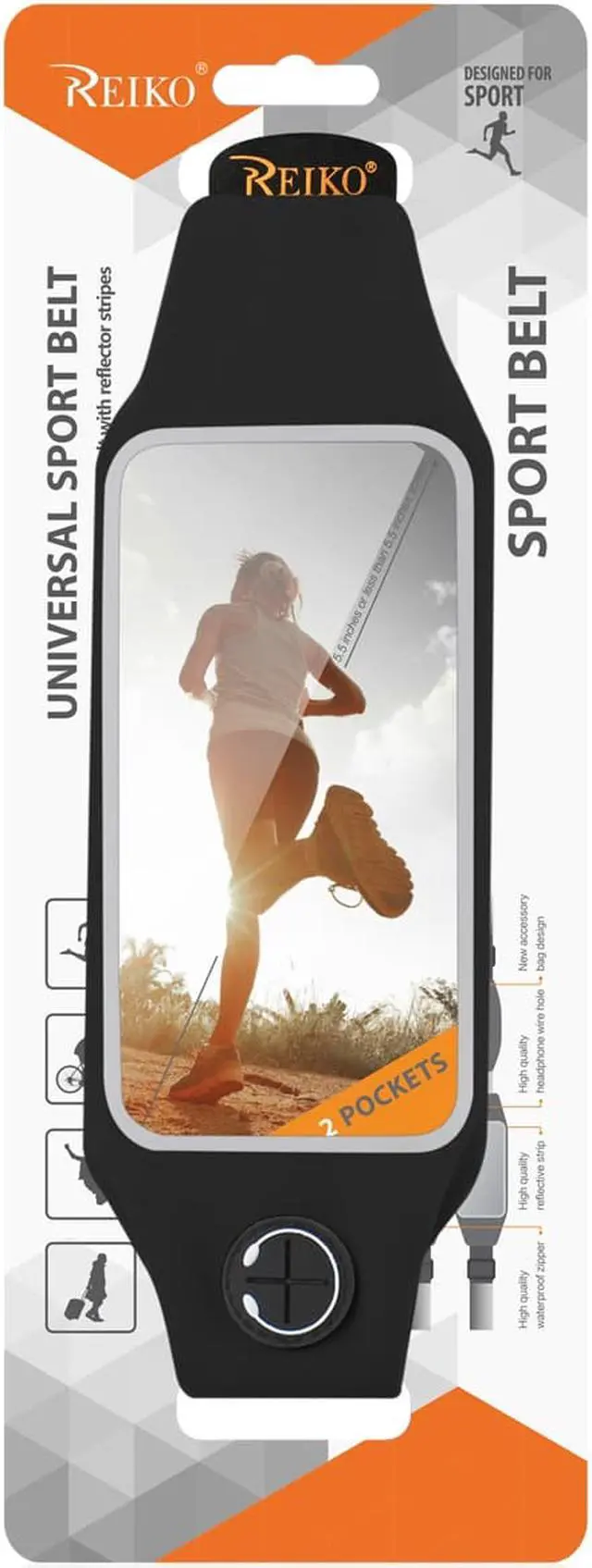 Alt view image 3 of 6 - REIKO RUNNING SPORT BELT FOR IPHONE 7 PLUS/ 6S PLUS OR 5.5 INCHES DEVICE WITH TWO POCKETS IN BLACK (5.5x5.5 INCHES)