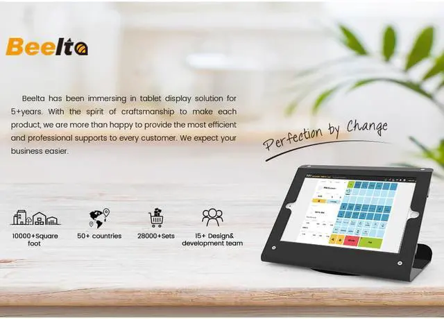Alt view image 5 of 7 - Beelta Retail Tablet Stand for 10.2 inch iPad 7th/8th Generation, Business Desktop POS iPad Stand, Anti Theft Kiosk Countertop iPad Stand Holder, 360° Swivel Base, for Office Reception, Metal, Black