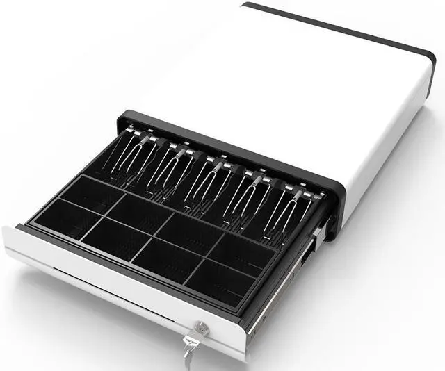 Alt view image 4 of 7 - Beelta Cash Register Drawer 16” for Point of Sale (POS) System with Fully Removable Cash Tray, 5 Bill slots / 5 Coin slots, 24V, RJ11/RJ12 Key-Lock, Media Slot, SPCC, White