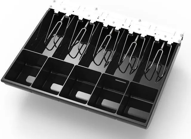 Alt view image 5 of 7 - Beelta Cash Register Drawer 16” for Point of Sale (POS) System with Fully Removable Cash Tray, 5 Bill slots / 5 Coin slots, 24V, RJ11/RJ12 Key-Lock, Media Slot, SPCC, White