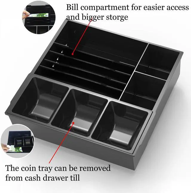 Alt view image 2 of 5 - Beelta Mini Cash Register Drawer 12” for Point of Sale (POS) System with Fully Removable 2 Tier Cash Tray, 5 Bill slots / 5 Coin slots, 24V, RJ11/RJ12 Key-Lock, Media Slot, Aluminium Alloy, Sliver