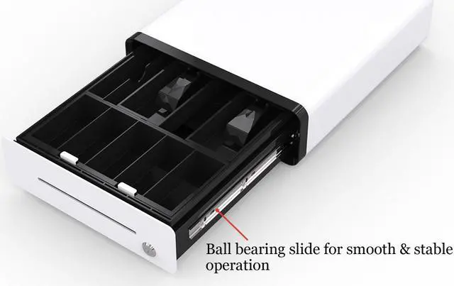 Alt view image 2 of 7 - Beelta Mini Cash Register Drawer 13” for Point of Sale (POS) System with Fully Removable Cash Tray, 5 Bill slots / 5 Coin slots, 24V, RJ11/RJ12 Key-Lock, Media Slot, SPCC, White