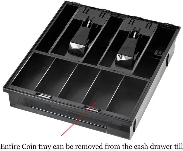 Alt view image 5 of 7 - Beelta Mini Cash Register Drawer 13” for Point of Sale (POS) System with Fully Removable Cash Tray, 5 Bill slots / 5 Coin slots, 24V, RJ11/RJ12 Key-Lock, Media Slot, SPCC, White
