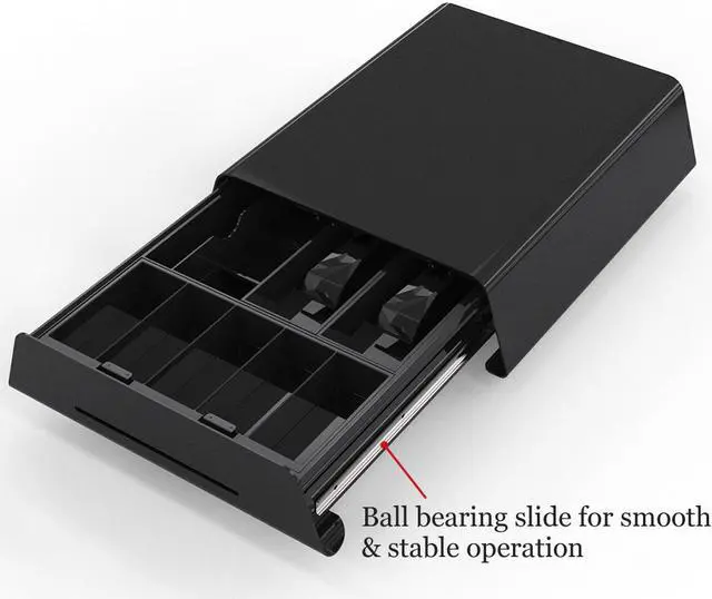 Alt view image 3 of 5 - Beelta Mini Cash Register Drawer 13” for Point of Sale (POS) System with Fully Removable Cash Tray, 5 Bill slots / 5 Coin slots, 24V, RJ11/RJ12 Key-Lock, Media Slot, SPCC, Black