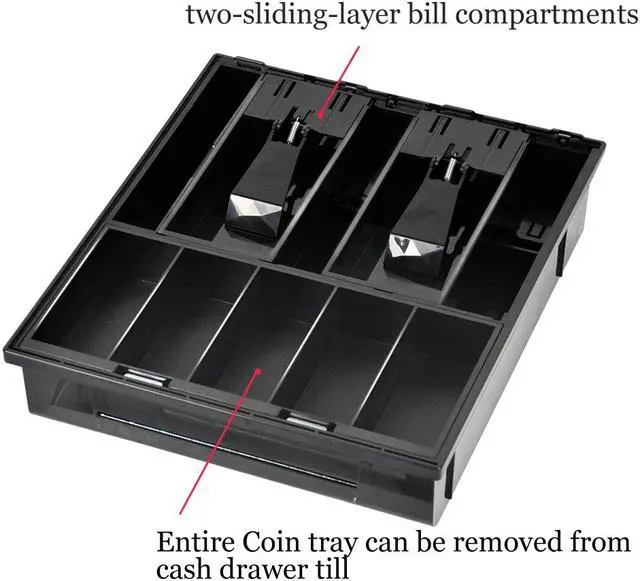 Alt view image 4 of 5 - Beelta Mini Cash Register Drawer 13” for Point of Sale (POS) System with Fully Removable Cash Tray, 5 Bill slots / 5 Coin slots, 24V, RJ11/RJ12 Key-Lock, Media Slot, SPCC, Black