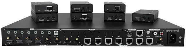 Alt view image 3 of 5 - J-Tech Digital 4K@60HZ 8x8 HDBaseT Matrix with 7 Receivers (PoC), Supports 4Kx2K@60HZ 4:2:0, HDCP 2.2 IR, SPDIF, RCA, TCP/IP, RS232, EDID with Control 4 Driver Available