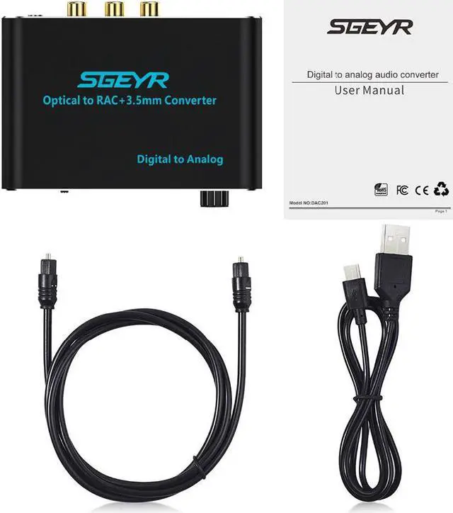 Alt view image 6 of 6 - 3.5mm Audio Converter,Digital to Analog Converter Coaxial Toslink to RCA 3.5mm Jack Adapter with Optical cable Volume Control