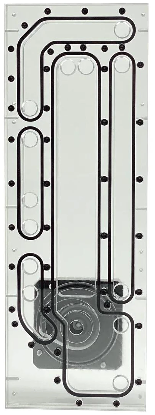 Alt view image 2 of 7 - Stealkey Customs Crossflow Distroplate for Lian Li PC-O11D EVO XL D-RGB Reservoir, G1/4, 215ml, Acrylic (SW10032)