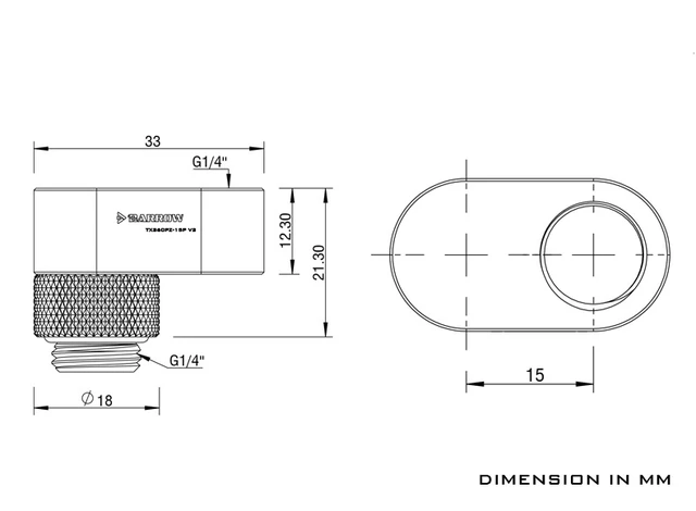 Alt view image 3 of 3 - Barrow G1/4" 360° Rotary 15mm Offset Adapter Fitting - Black, Brass (TX360PZ-15-V2)