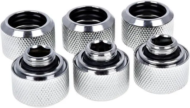 Alt view image 6 of 6 - Alphacool Eiszapfen G1/4" HardTube Compression Fitting for Plexi (Acrylic) / Brass Hard Tubes, 16mm OD, Chrome, 6-pack