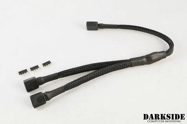 Main image of Darkside 12v 4-Pin RGB 2-Way Splitter Cable – Jet Black Sleeved (DS-1036)