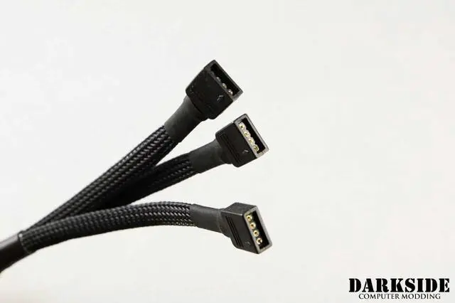 Alt view image 2 of 4 - Darkside 12v 4-Pin RGB 3-Way Splitter Cable – Jet Black Sleeved (DS-1035)