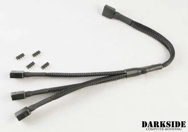 Main image of Darkside 12v 4-Pin RGB 3-Way Splitter Cable – Jet Black Sleeved (DS-1035)