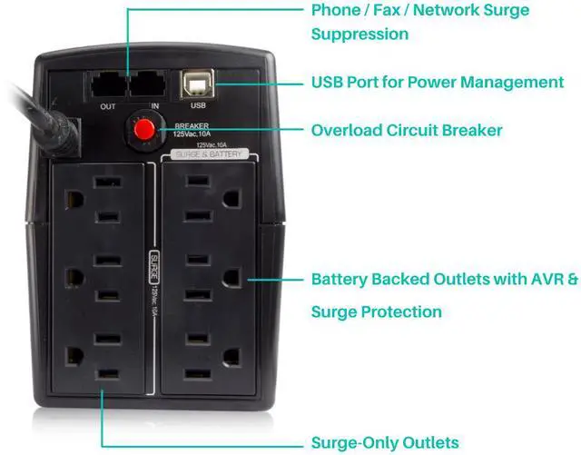 Alt view image 3 of 5 - MARUSON 800VA UPS Battery Backup and Surge Protector, 450W, 6 Outlets, Line Interactive, AVR, LCD, cTUVus, PRO-800LCD