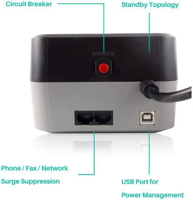 Alt view image 3 of 7 - MARUSON 625VA 330W Standby UPS Battery Backup and Surge Protector, 8 Outlets, Uninterruptible Power Supply, Software, cTUVus, POP-625BS