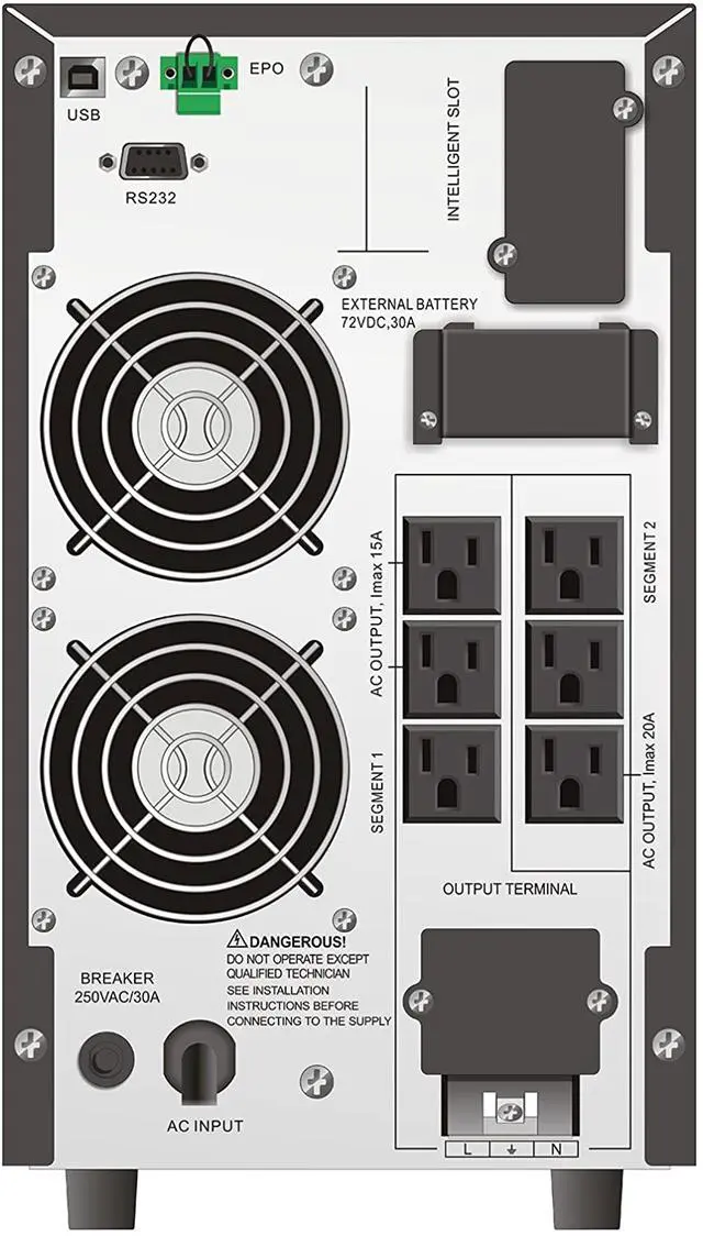 Alt view image 3 of 7 - MARUSON TAC-LV2K 2000VA 1800W Online UPS System, Sine Wave, 6 Outlets + Terminal, 120V, 5-20P, cTUVus